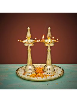 Ekaa Handicrafts - Brass Kerela Oil Lamp Nilavilakku Diya (Set of 2)