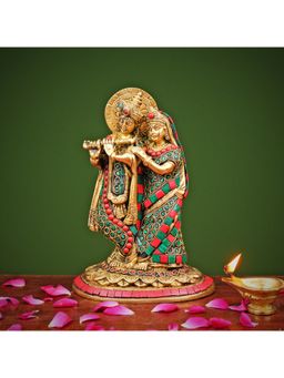 Ekaa Handicrafts - Brass Radha Krishna Statue in Stonework