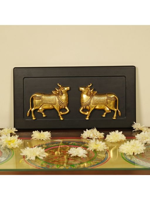 Ekaa Handicrafts Brass Cow Wall Hanging Frame