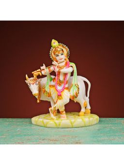 Ekaa Handicrafts - Krishna Statue with Cow in Culture Marble