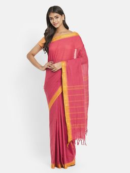 Fabindia - Pink Cotton Woven Saree without Blouse