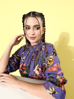 KASSUALLY - Elegant Purple Floral Volume Play Dress