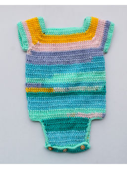 Woonie - Multi-Color Handmade Short Sleeves Striped Romper