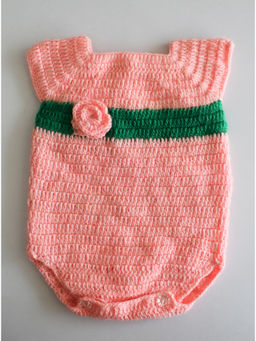 Woonie - Peach Cap Sleeves Floral Detailing Handmade Romper