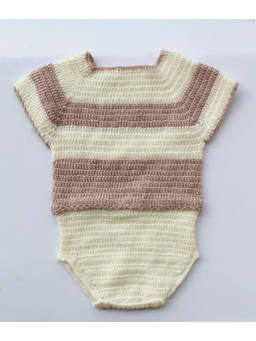 Woonie - Handmade Beige and Cream Striped Romper