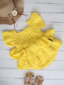 Woonie - Yellow Cap Sleeves Frill Detailed Layered Crochet Romper