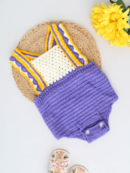Woonie - Purple Sleeveless Cross Back Crochet Detailed Romper