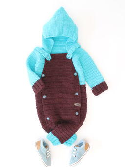 Woonie - Acrylic Brown Crochet Dual Color Hooded Bodysuit