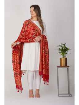 Zal from Benaras - Red Pure Silk Bandani Banaras Handloom Dupatta