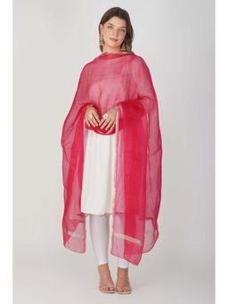 Zal from Benaras - Hot Pink Zari Lining Pure Organza Silk Banarasi Handloom Dupatta