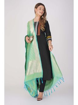 Zal from Benaras - Bright Green Pure Linen Cotton Silk Banarasi Handloom Dupatta
