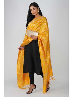 Zal from Benaras - Yellow Pure Silk Banarasi Jangle Work Handloom Dupatta
