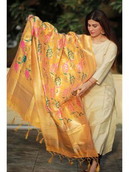 Zal from Benaras - Yellow Pure Silk Banarasi Handloom Dupatta