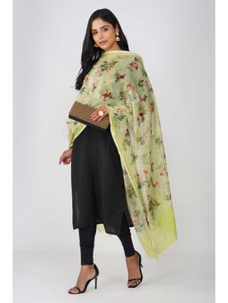 Zal from Benaras - Green Pure Silk Floral Print Banarasi Handloom Dupatta