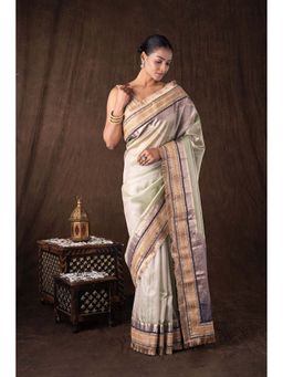 Zal from Benaras - Pastel Green Pure Tissue Silk Banarasi Handwork Saree without Blouse