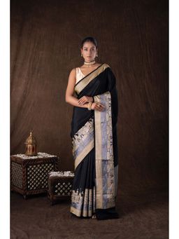 Zal from Benaras - Black Kashi Pure Silk Banarasi Handloom Saree without Blouse