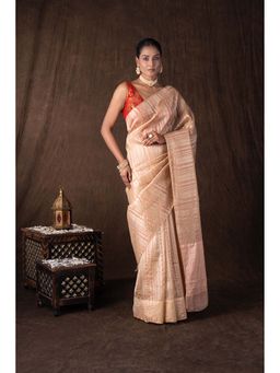 Zal from Benaras - Peach Copper Lining Tissue Silk Banarasi Handloom Saree without Blouse