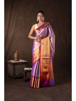 Zal from Benaras - Purple Tissue Zari Brocade Banarasi Handloom Saree without Blouse