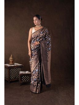 Zal from Benaras - Black Pure Katan Silk Banarasi Handloom Saree without Blouse