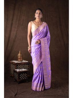 Zal from Benaras - Lavender Pure Monga Silk Banarasi Handloom Saree without Blouse