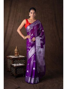 Zal from Benaras - Purple Pure Silk Banarasi Handloom Saree without Blouse