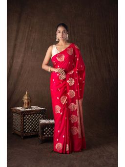 Zal from Benaras - Hot Pink Pure Silk Raw Mango Boota Zari Banarasi Handloom Saree without Blouse