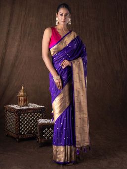 Zal from Benaras - Purple Pure Silk Banarasi Handloom Saree without Blouse