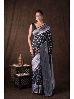 Zal from Benaras - Black Pure Silk Banarasi Handloom Saree without Blouse