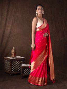 Zal from Benaras - Pink Pure Silk Banarasi Handloom Saree without Blouse