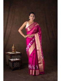 Zal from Benaras - Pink Tissue Silk Digital Print Banarasi Handloom Saree without Blouse