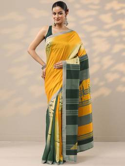 Libas - Mustard Woven Saree with Unstitched Blouse