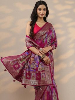 Libas - Pink Woven Saree with Unstitched Blouse