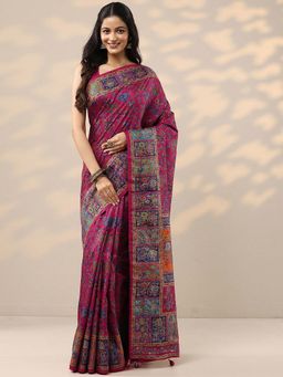 Libas - Pink Printed Saree with Unstitched Blouse