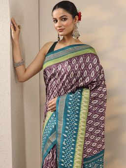 Libas - Magenta Printed Saree with Unstitched Blouse