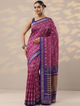 Libas - Pink Printed Saree with Unstitched Blouse
