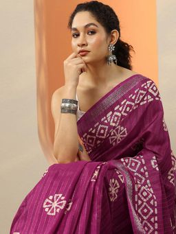 Libas - Pink Printed Silk Blend Saree for Women with Unstitched Blouse