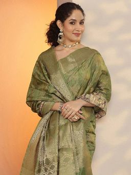 Libas - Woven Design Silk Blend Saree with Unstitched Blouse for Women