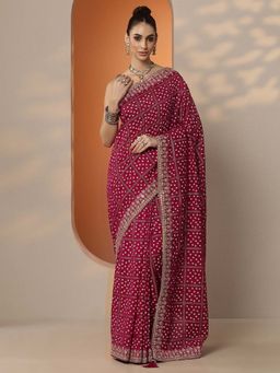 Libas - Printed Silk Blend Saree with Unstitched Blouse for Women - Pink