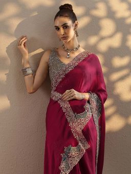 Libas - Embroidered Pure Chiffon Saree with Unstitched Blouse for Women