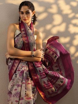 Libas - Printed Silk Blend Saree with Unstitched Blouse for Women - Pink