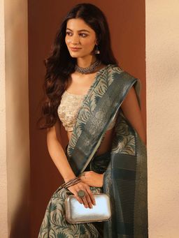 Libas - Floral Printed Kota Saree with Unstitched Blouse for Women