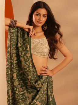 Libas - Printed Chinon Saree with Unstitched Blouse for Women