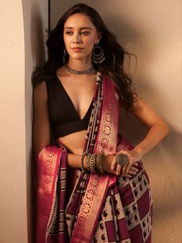 Libas - Printed Silk blend Saree with Unstitched Blouse for Women