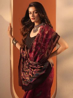 Libas - Printed Silk blend Saree with Unstitched Blouse for Women