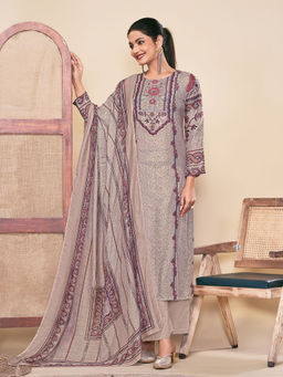 SPRAHA - Mosaic Wine Pure Muslin Unstitched Kurta with Unstitched Bottom and Dupatta (Set of 3)