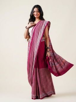 Aditri - Handprinted Ajrakh Cotton Saree with Unstitched Blouse