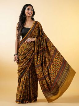 Aditri - Handprinted Ajrakh Cotton Saree with Unstitched Blouse