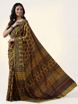 Aditri - Handprinted Ajrakh Cotton Saree with Unstitched Blouse