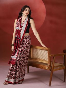 Aditri - Artisanal Ajrakh Cotton Saree with Unstitched Blouse
