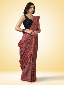 Aditri - Artisinal Ajrakh Cotton Saree with Unstitched Blouse